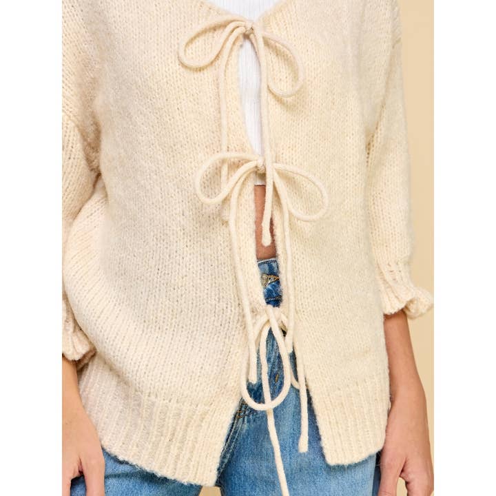 Veveret - Wholesale Cardigan - Women's - Knit Cardigan with Fornt Tie Ribbon 4