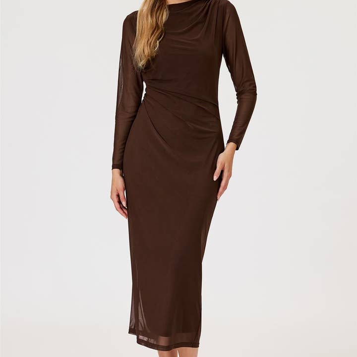 Long Sleeves Mesh Midi Dress In Brown and other Purchase wholesale sheer fabric. Free returns & net 60 terms on Faire trending on Faire.