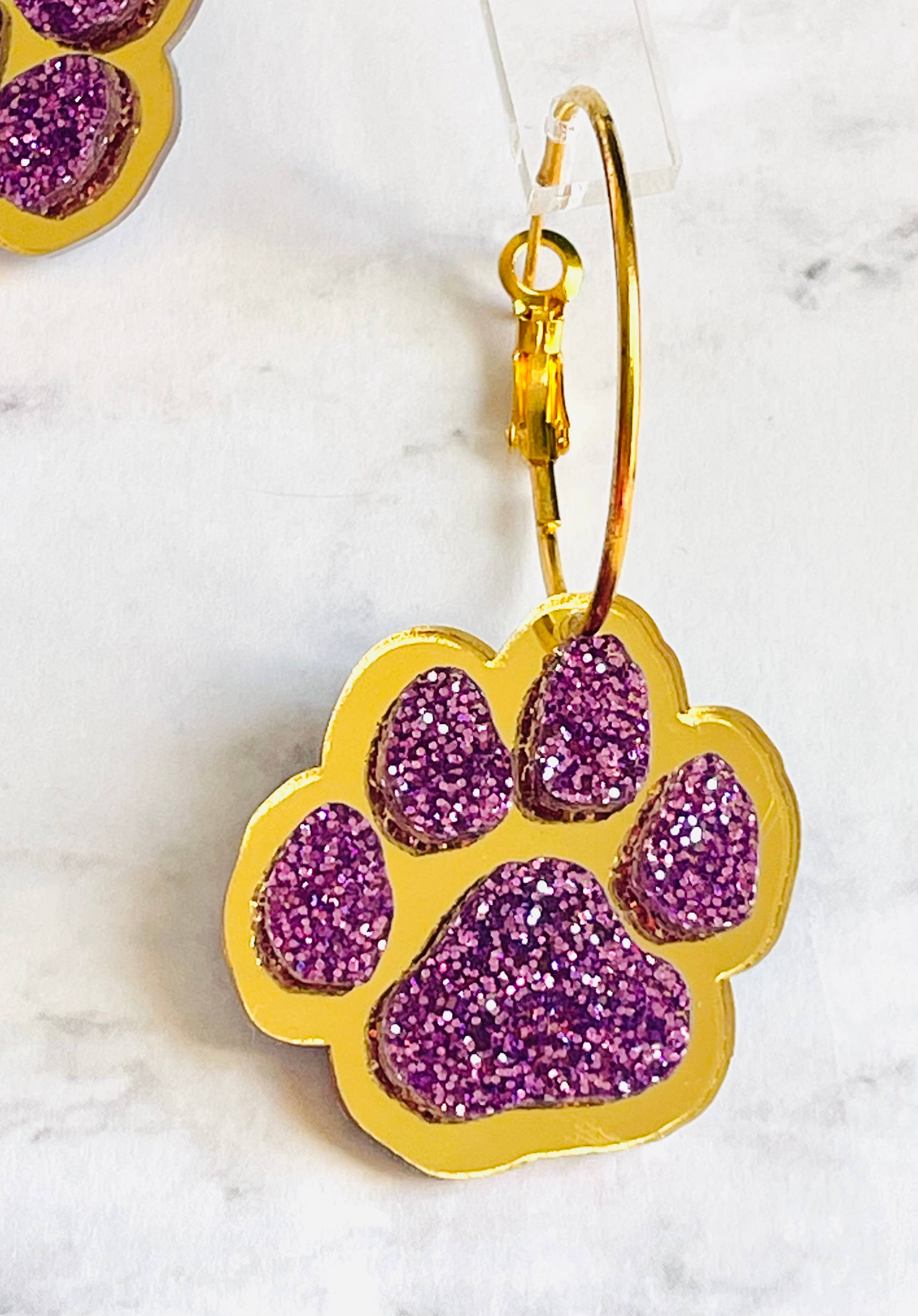 Louie Love - Wholesale Hoop Earrings - Purple & Gold Football Sports Paw Hoop Earrings1