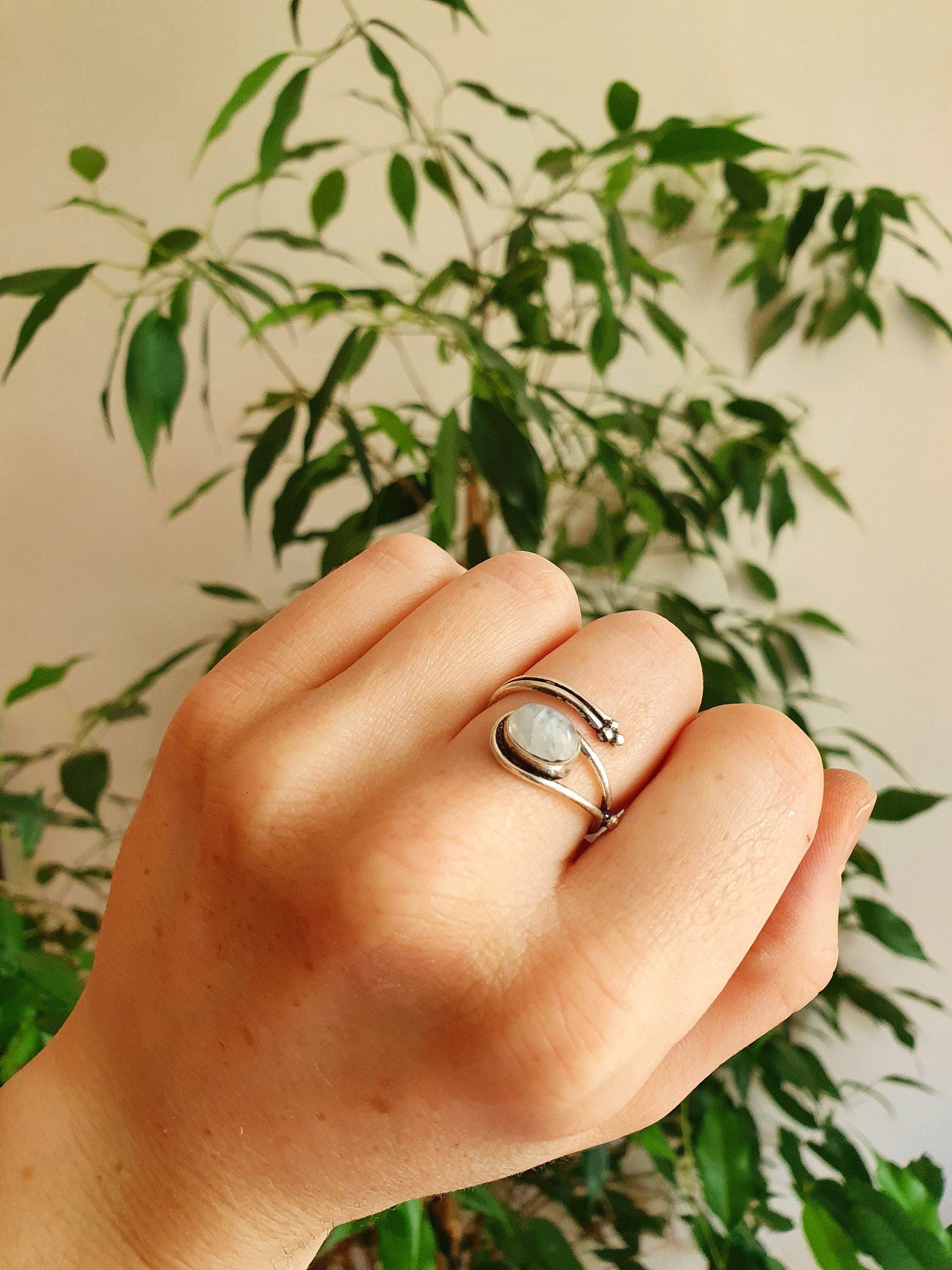 Kaali Boutique – wholesale Multi-stone ring – Ethnic style Silver & Moonstone Ring / Adjustable / Boho /  Bohemian / Psy / Rustic / Tribal / Gypsy / Festival / Healing / Festival2