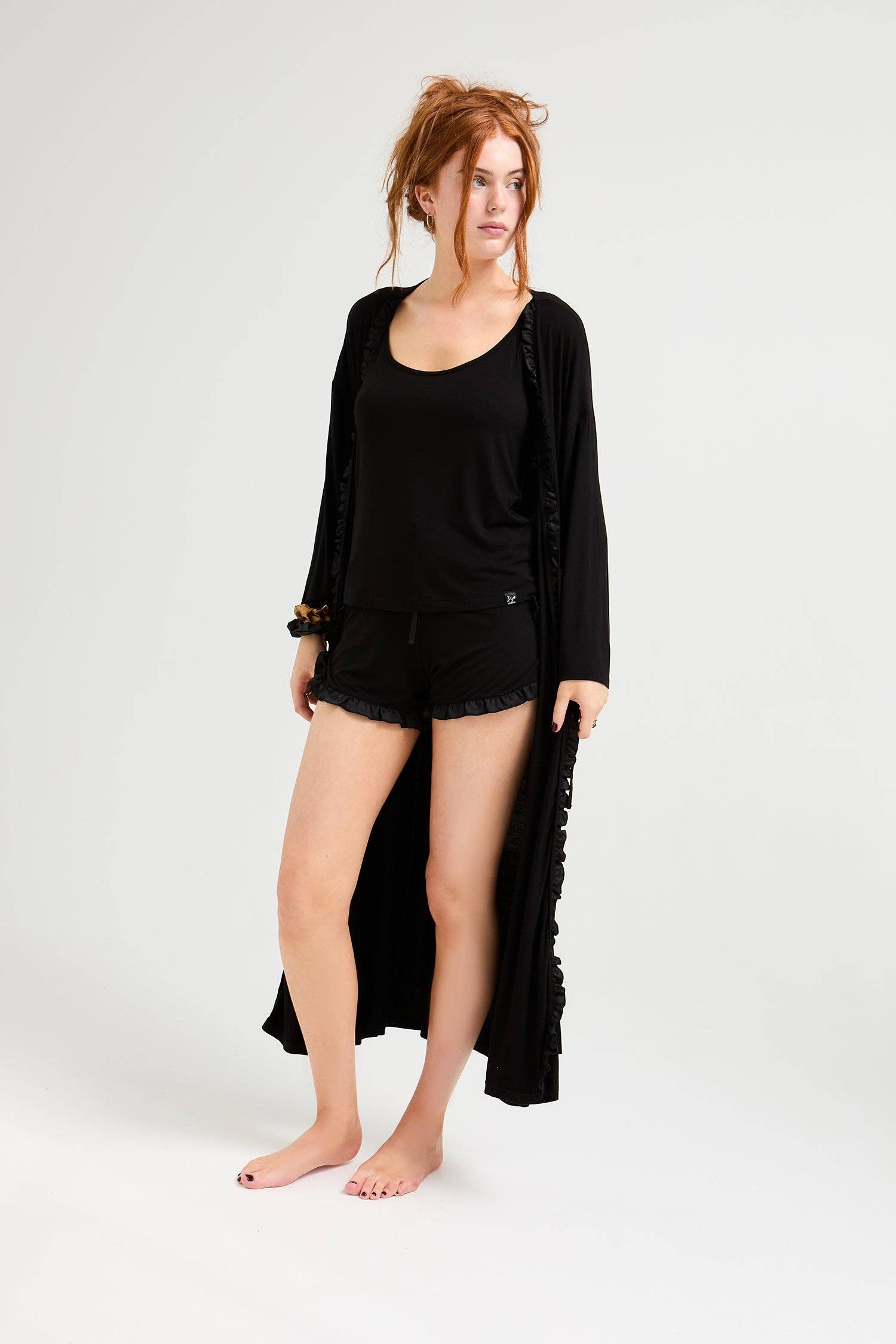 Bamboo Frill Cami Short Pyjama Set in Black for wholesale on Faire3