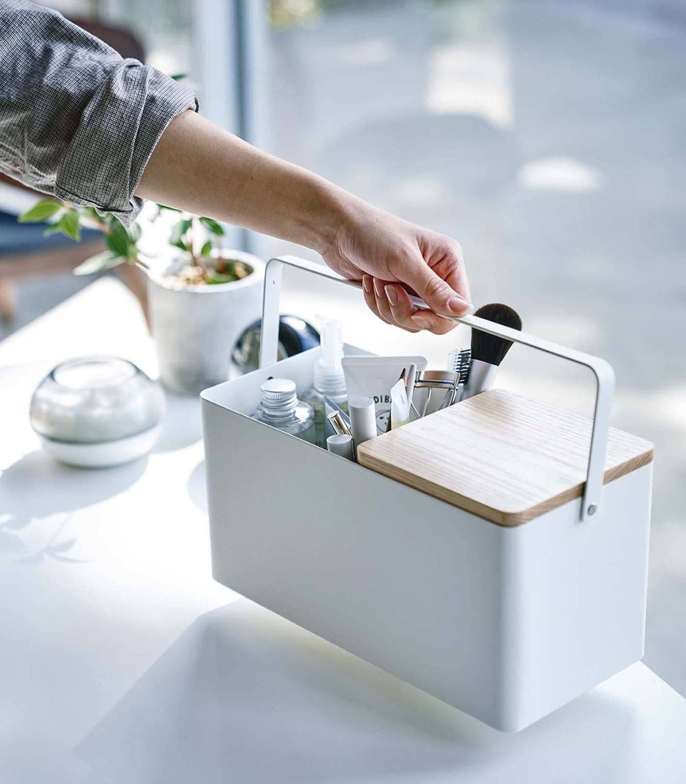 Yamazaki Home - Wholesale Makeup Storage Box - Tower Makeup Organizer with Mirror - Steel + Wood5