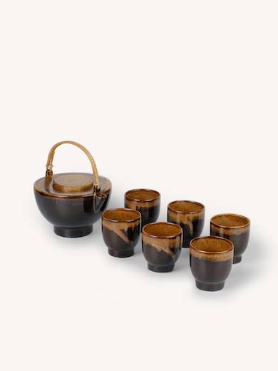 rivêt - L'Indochineur - Wholesale Tea Set - Empreinte teapot with rattan handle1
