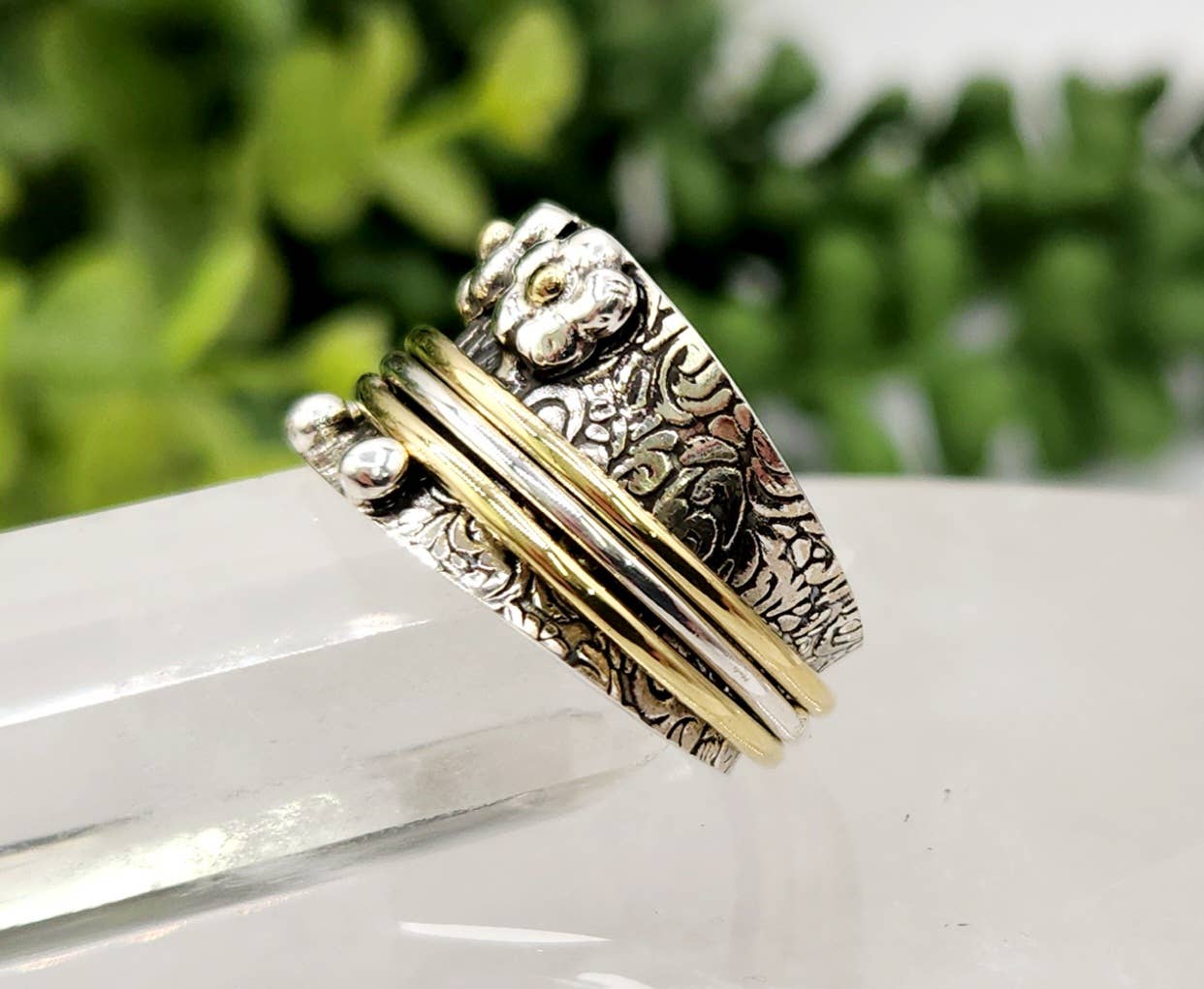 Meraki Gemstones - Wholesale Band/Stacked Ring - SPINNER RING-Sterling Silver/925 and Brass w/Tiny Flowers7