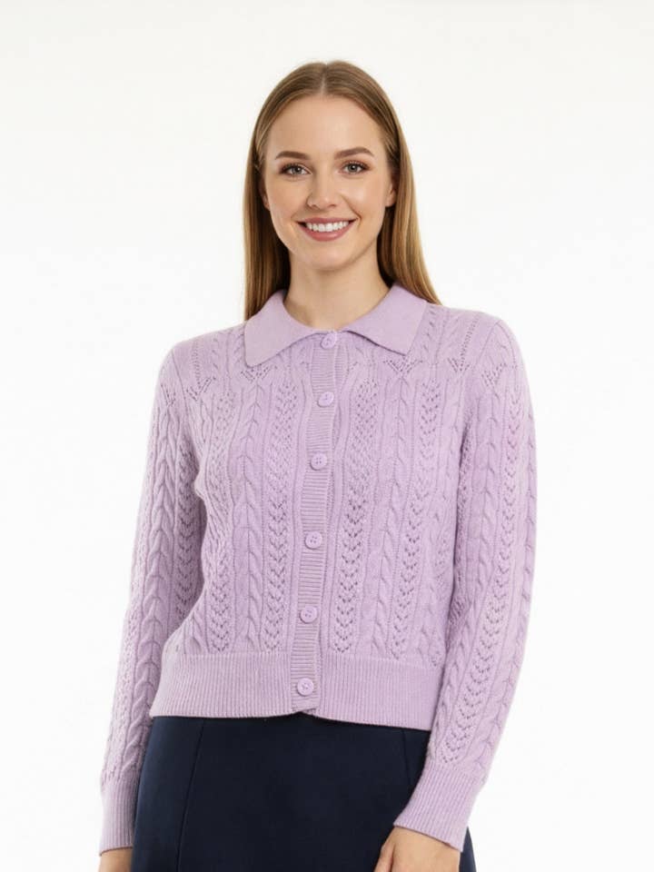 LS65089 GILET EN MAILLE À COL (MARINE, LILAS) pour la vente par N by Nancy