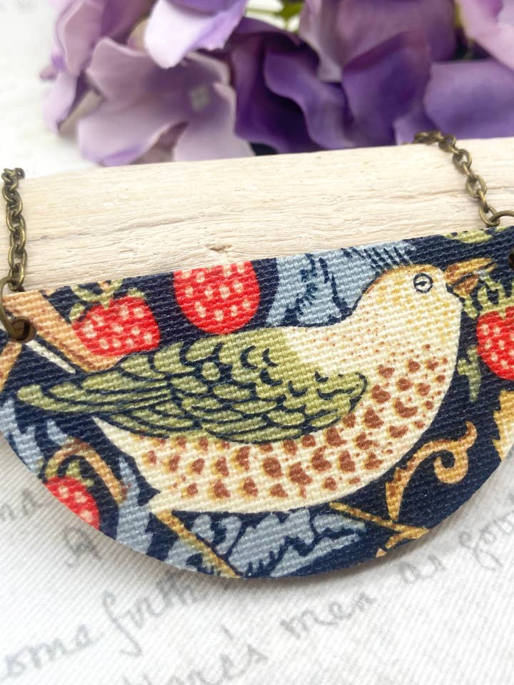 Strawberry Thief semi circle statement necklace for wholesale by Bowerbird Jewellery