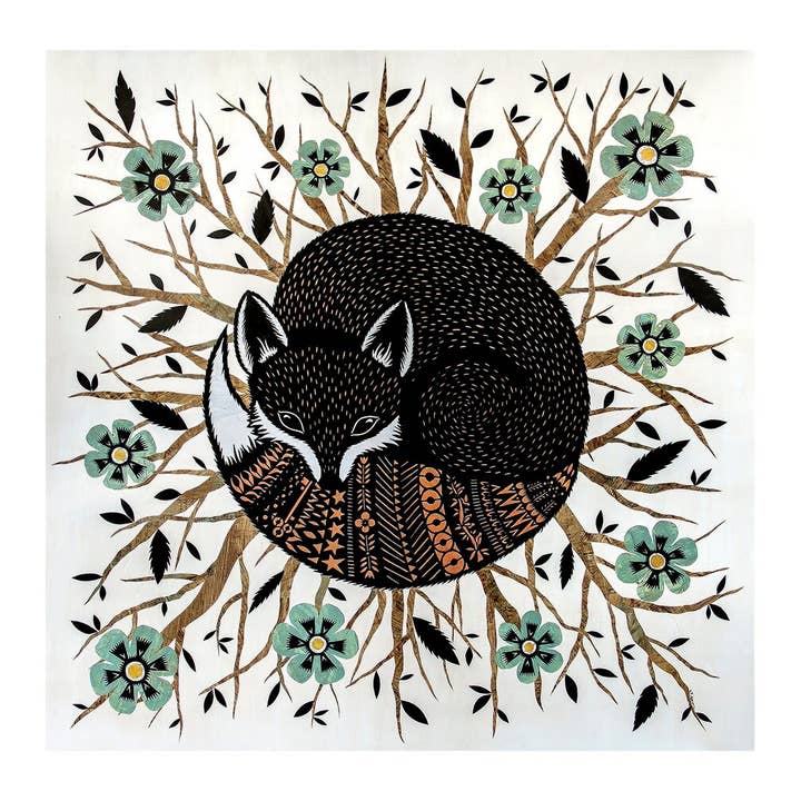 Shelter In the Bramble Bush - 8 x 8 inch Cut Paper Art Print for wholesale by Rural Pearl: Cut Paper Art by Angie Pickman