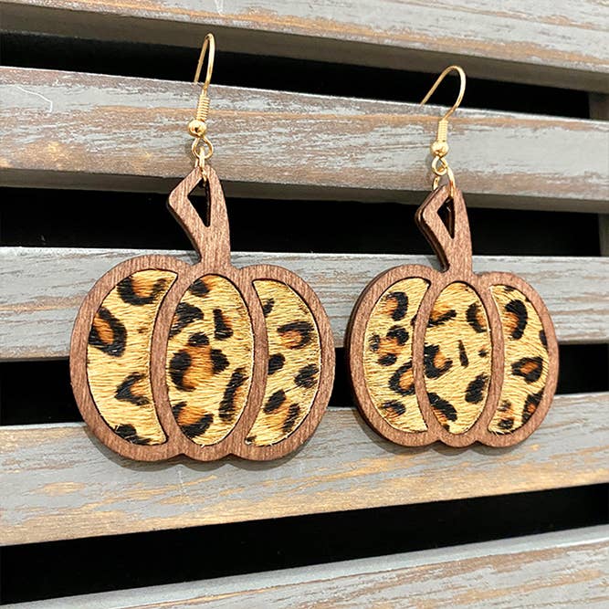 UNISHE - Wholesale Dangle Earrings - Leopard Pumpkin Wood Earrings ZK102