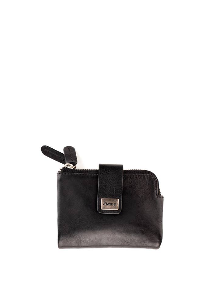 Portefeuille en cuir souple noir Stamp pour femme pour la vente par Stamp