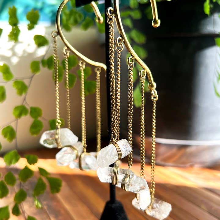 Ragavon - Venta al por mayor Pendientes ear cuff - Pendientes de cuarzo con forma de candelabro para colgar detrás de la oreja4