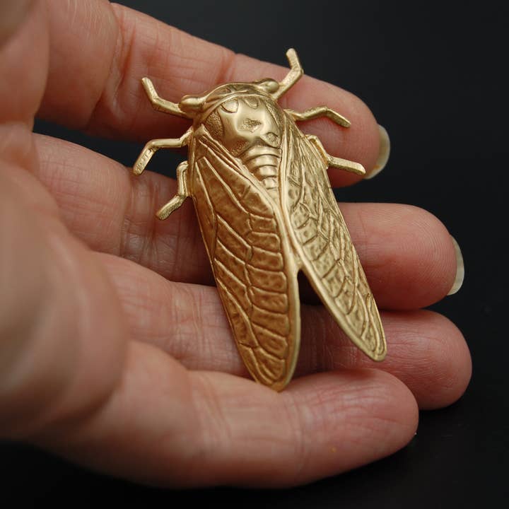 Metal Cloth & Wood - Wholesale Brooch - Brass Cicada Insect Pin or Brooch