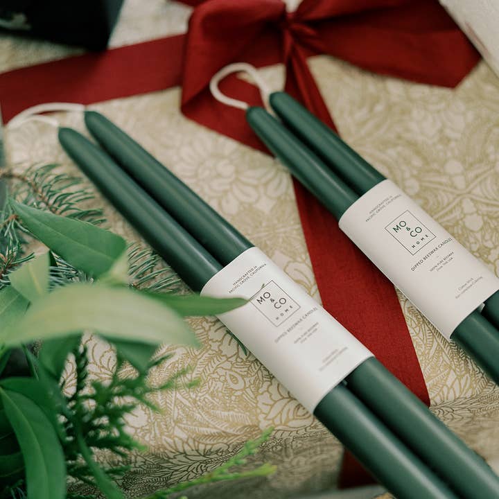 Mo&Co Home - Wholesale Tapered candle/candlestick - Forest Green | Dipped Beeswax Taper Candles | All Natural8