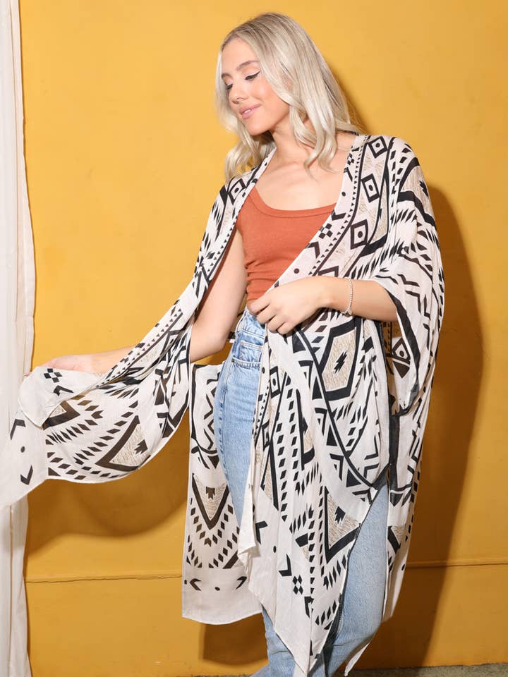 X2DN7-BW58 PRINTED KIMONO COVER UP for wholesale by ANGIE