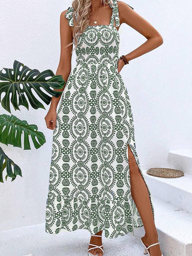 Comely Fashion - Wholesale Dress - Women's - Trendy Printed Split Side Strap Dress