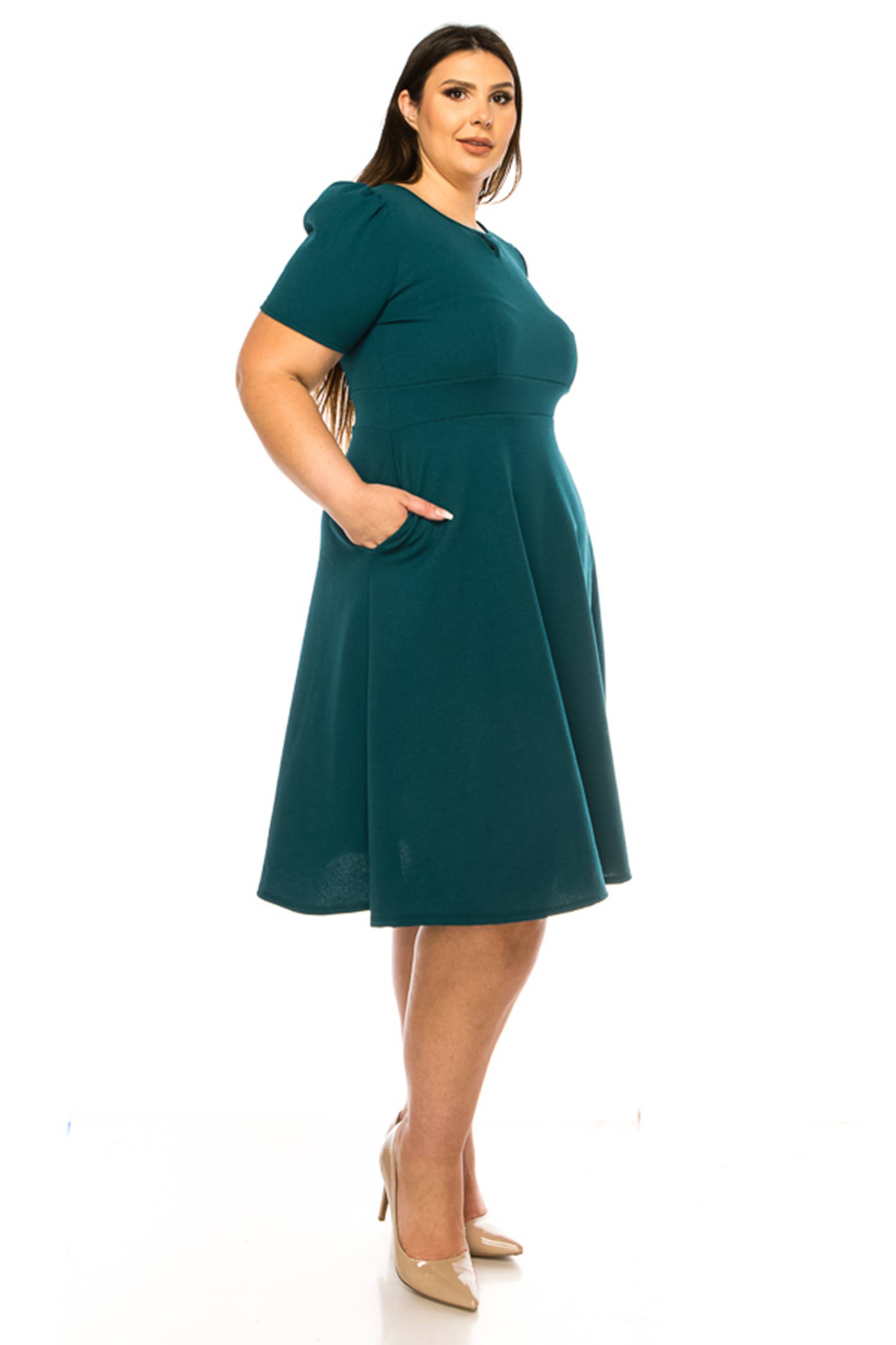 MOA COLLECTION - Wholesale Dress - Women's - Women's Plus Size Dress with Puff Sleeves and Keyhole Front17