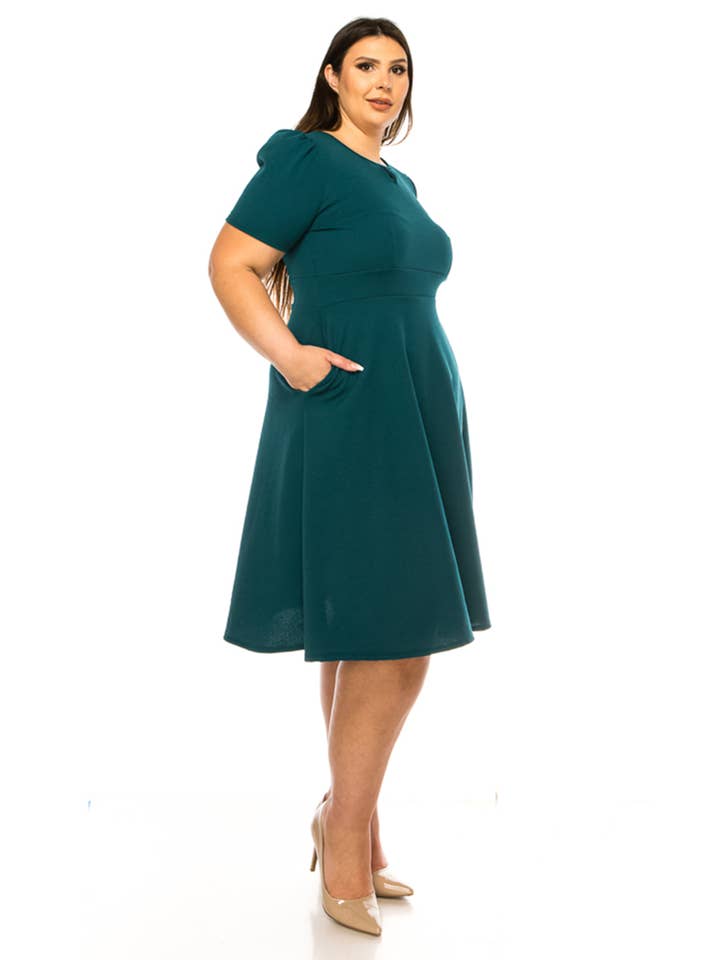 MOA COLLECTION - Wholesale Dress – Women's - Women's Plus Size Dress with Puff Sleeves and Keyhole Front17