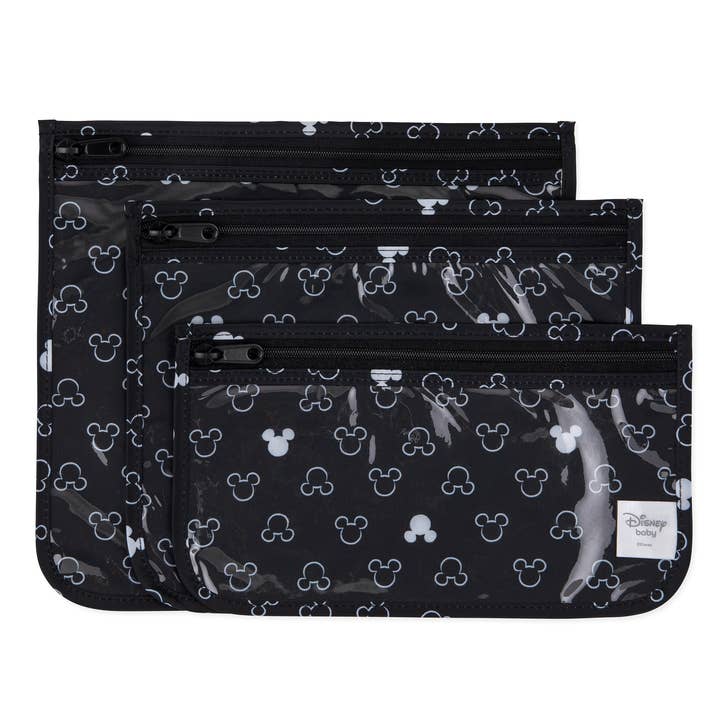 Clear Travel Bag 3-Pack: Mickey Mouse Icon Black + White for wholesale by Bumkins