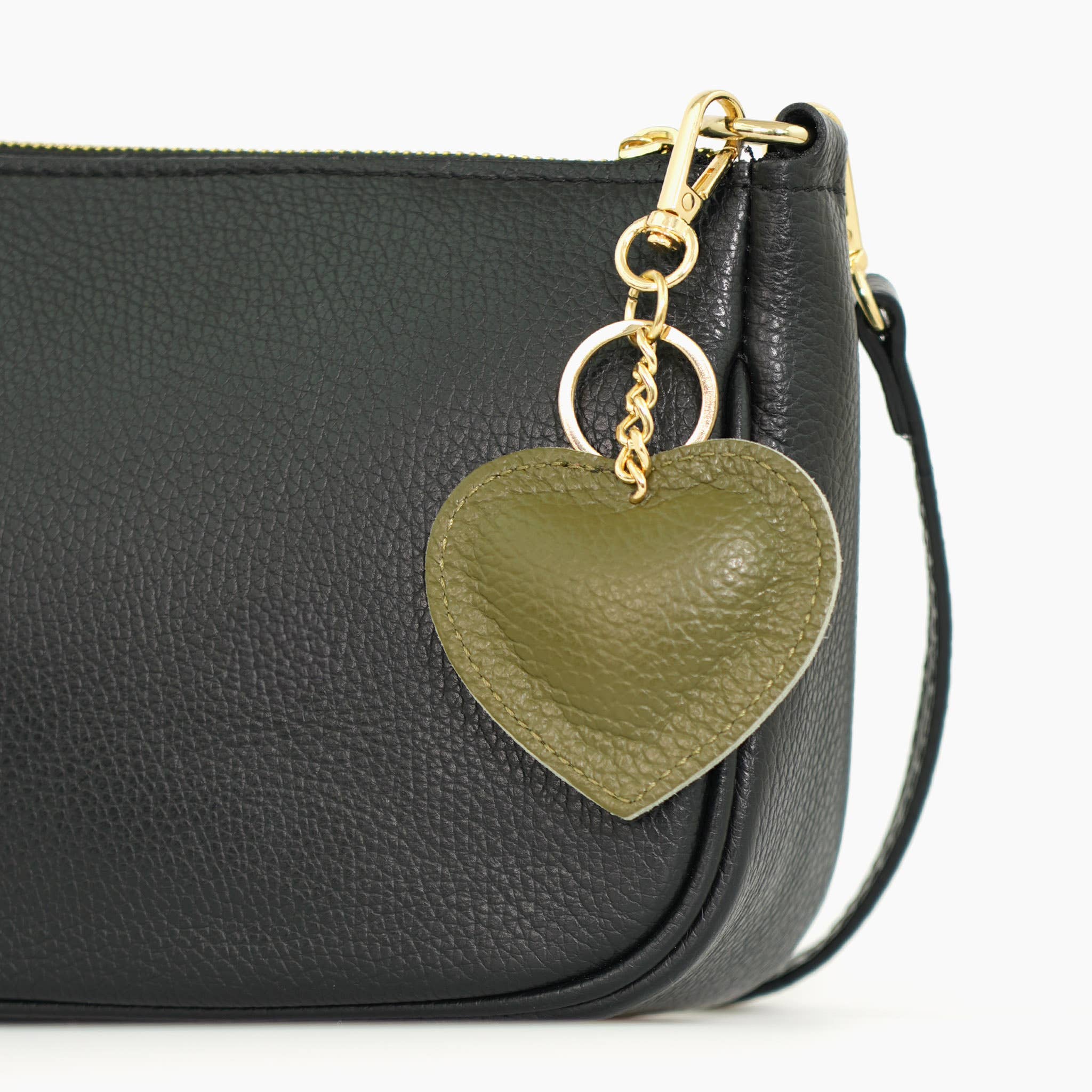 Sarta Pelle - Venta al por mayor Llavero - Mujer - Llavero de Corazón de Amor de Cuero Italiano Valentina - Khaki Pebbled1