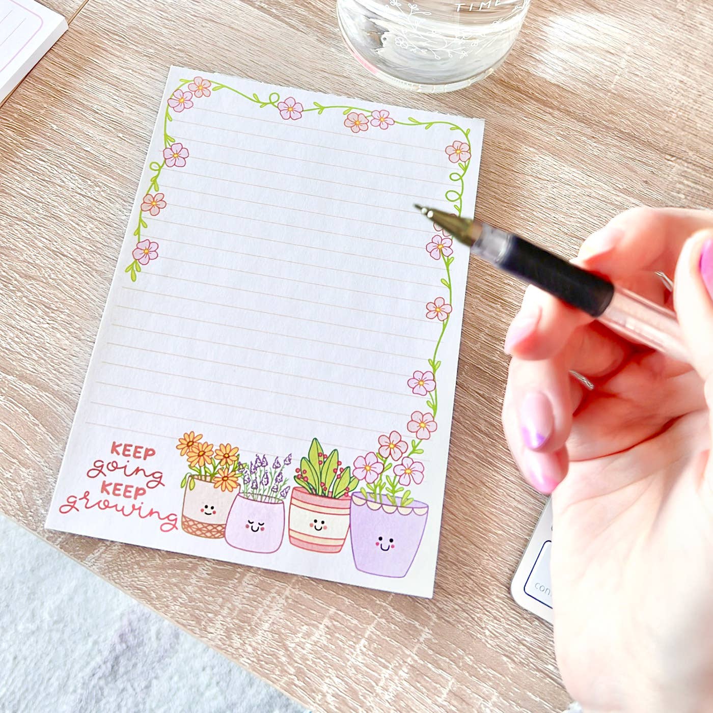The Rosy Redhead - Wholesale Notepad - Keep Growing Cute Plant Flowers 5" x 7" Lined Desk Notepad1