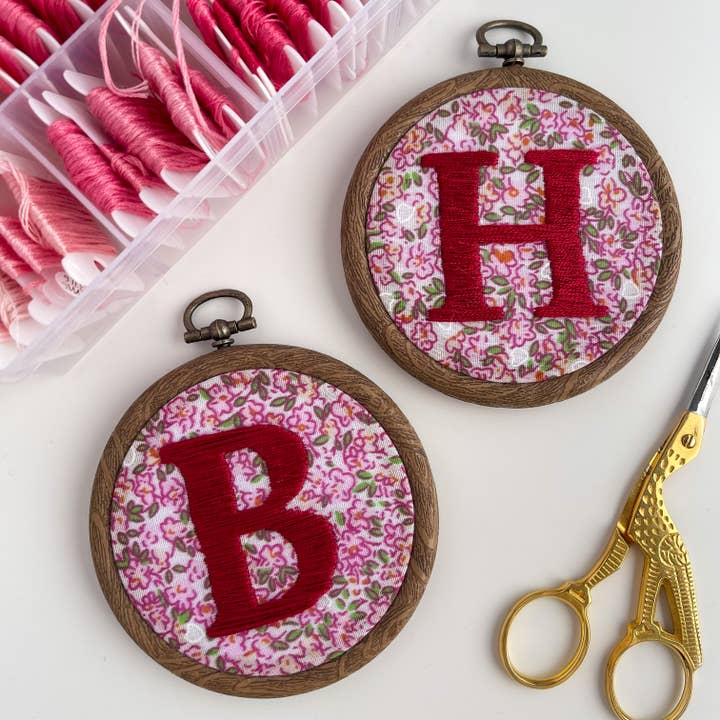 Stitch Ambition - Wholesale Embroidery/Cross Stitch Supplies - Floral Letter Initial Hand Embroidery Hoop
