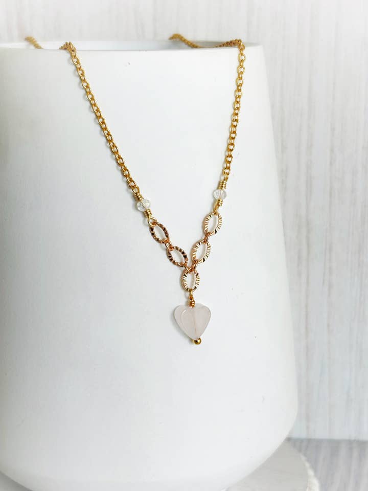 Rose Quartz Heart Necklace for wholesale by Rage Gems & Jewelry