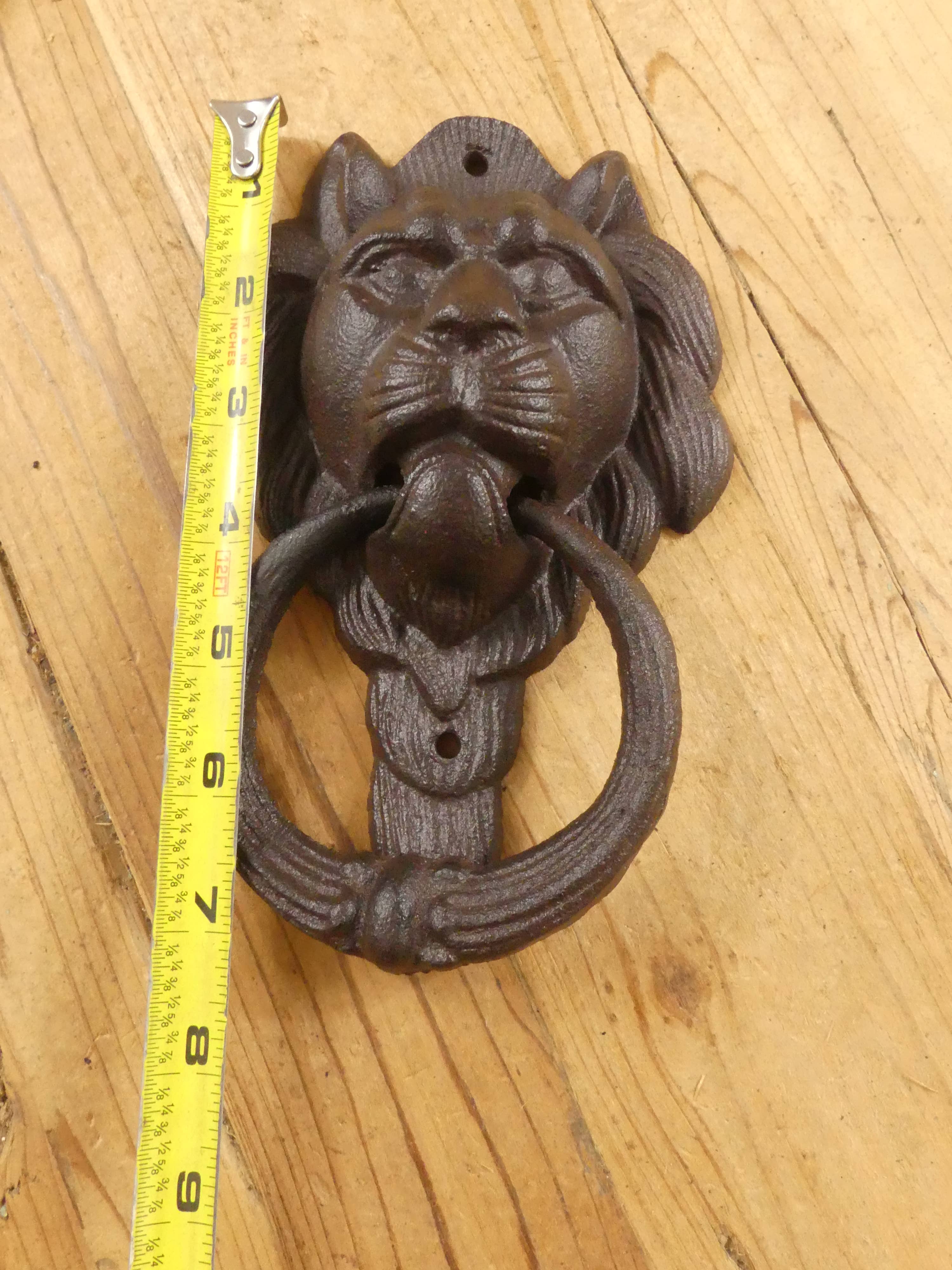 Midwest Craft House - Vente Poignée/bouton - HEURTOIR DE PORTE EN FORME DE TÊTE DE LION EN FONTE3