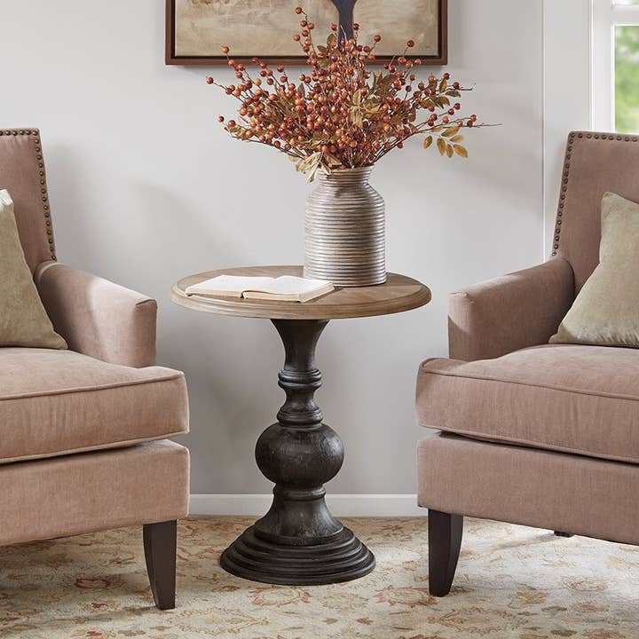 Olliix - Wholesale Side Table - Hand Carved Base Reclaimed Round Accent Table, Black0