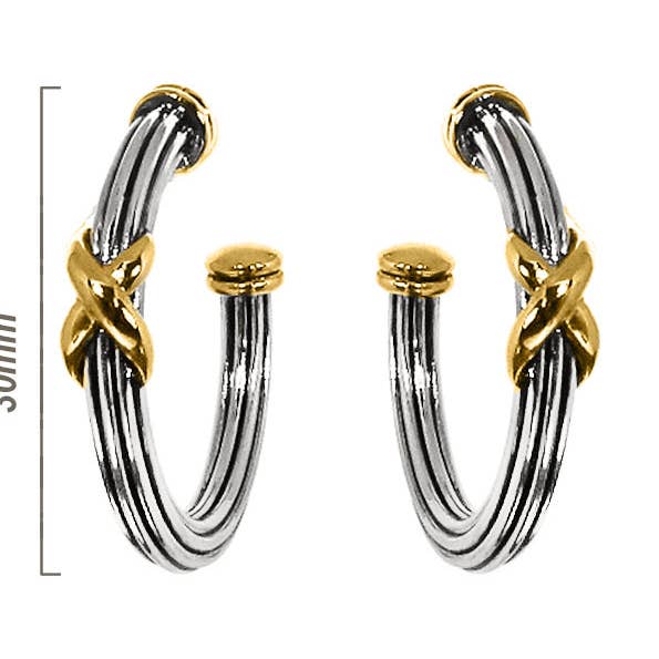 Two Tone "X" Hoop Earrings for wholesale by Laudic Co
