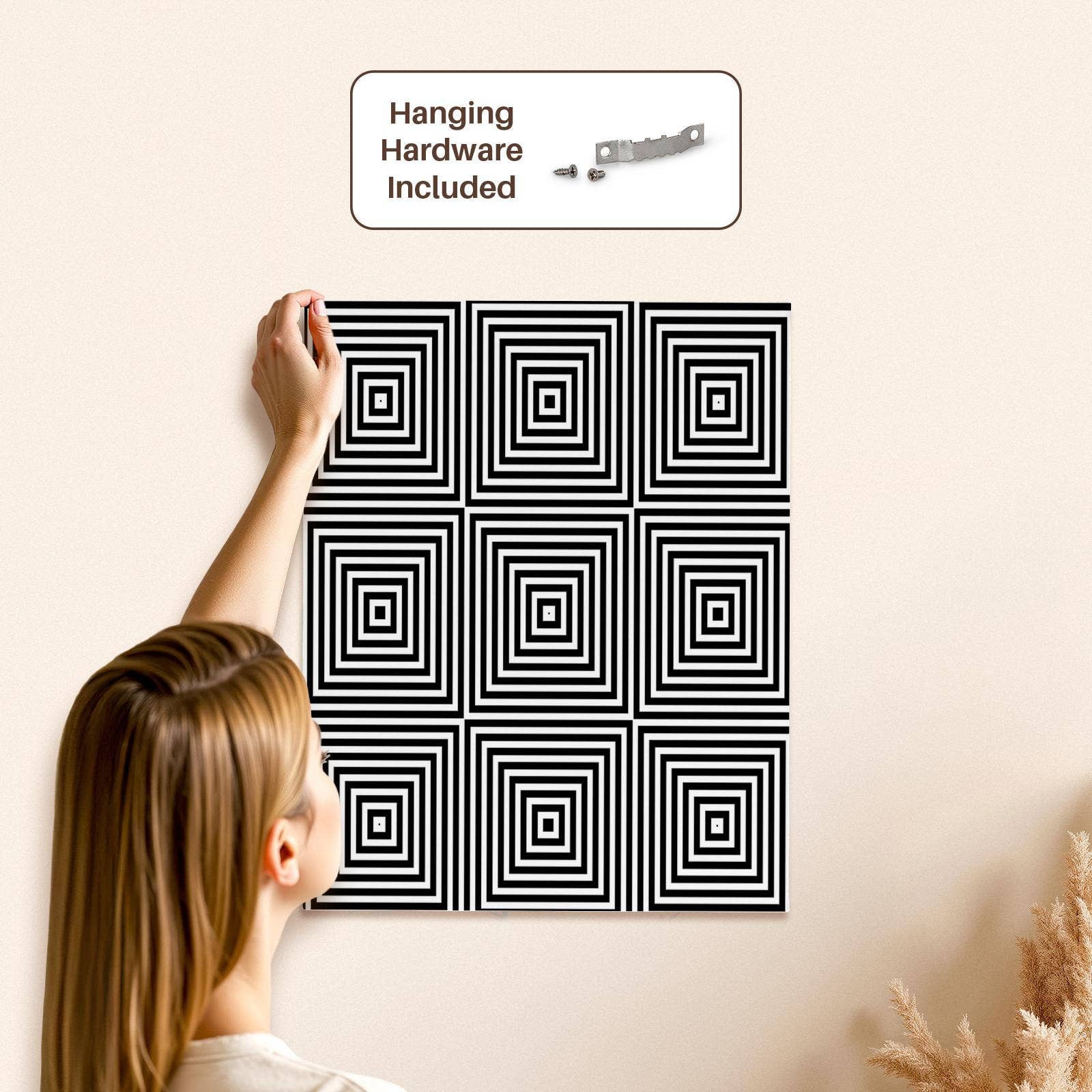 3dRose - Wholesale Art Print - 3dRose, Black and White Graphic Optical Illusion Squares, Museum Grade Canvas Wrap4