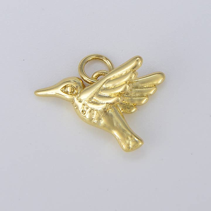 Beads Creation - Wholesale Individual Charm/Pendant - Gold Filled Hummingbird Charm, Bird Pendant, CP1554
