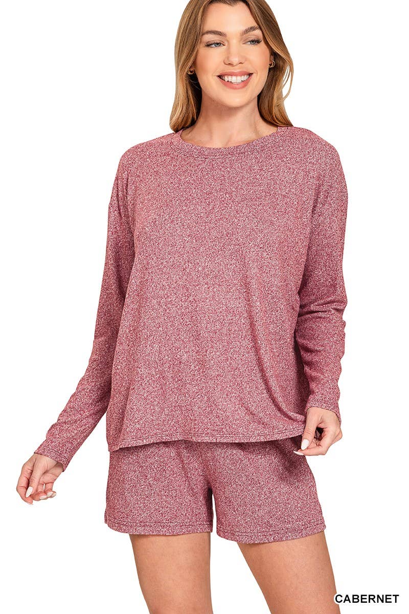 Vanilla Monkey - Wholesale Lounge Set - Women's - Soft Melange Long Sleeve Tee And Shorts Set13