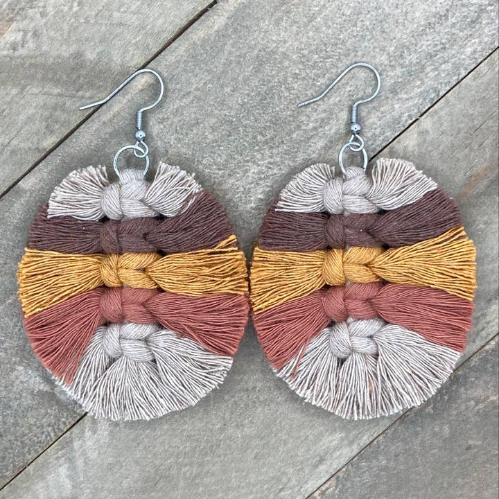Macrame Feather Fringe Earrings - Fall Mix 2 for wholesale by HK Macrame Jewelry