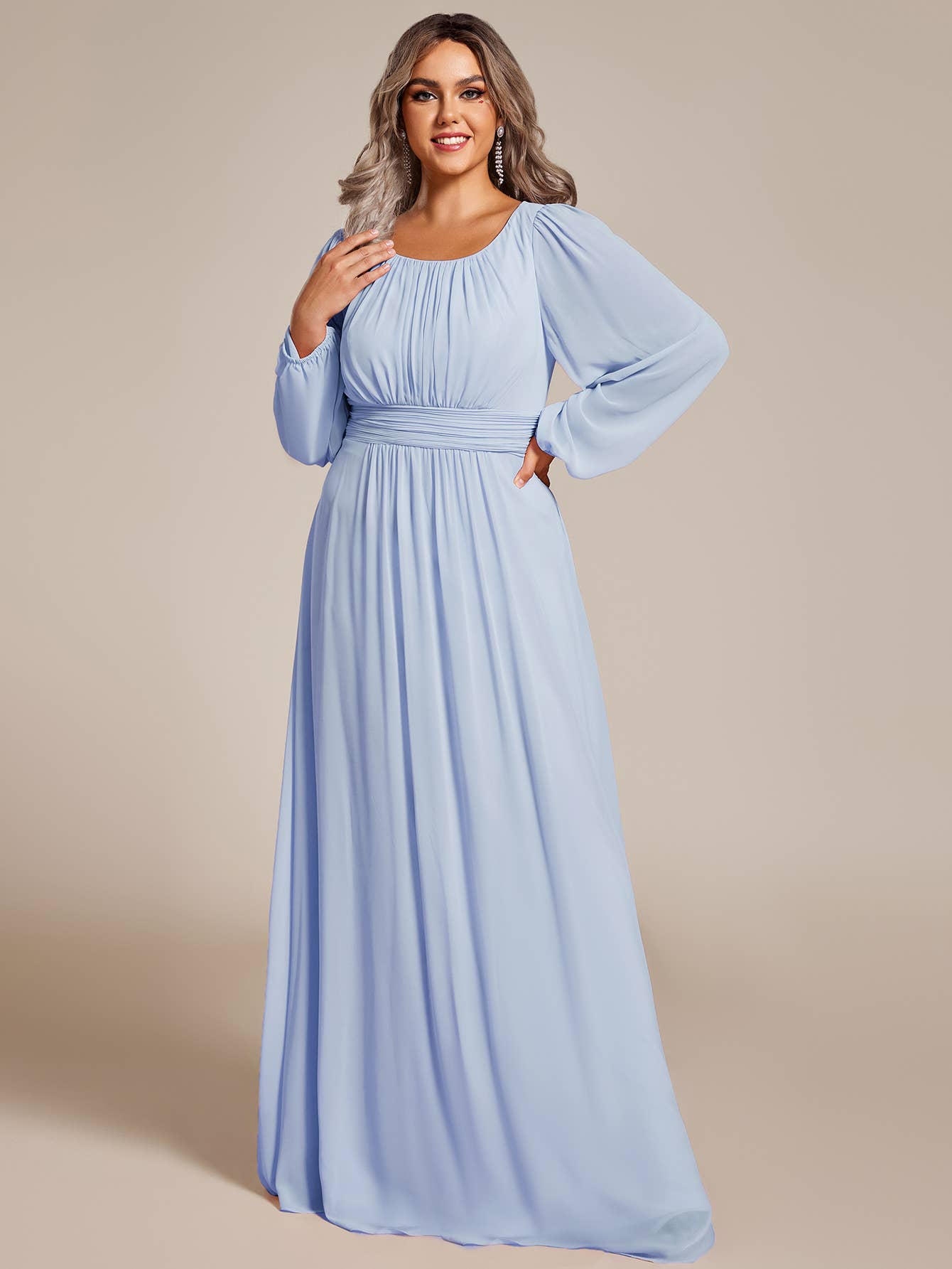 Ever-Pretty - Wholesale Gown - Women's - Plus Size Long Lantern Sleeves Round Neck Bridesmaid Dress36