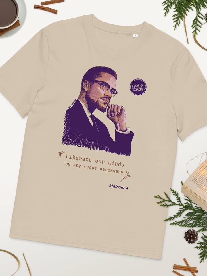 Malcolm X I A t-shirt unissexo em algodão orgânico por atacado de UNITED SOULS