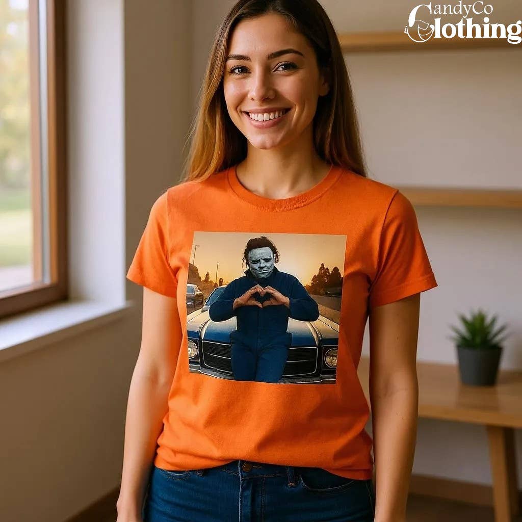 The Candy Collections - Wholesale Screen Printed T-Shirt - Unisex - Michael Myers heart hands Shirt Halloween Cute Fall