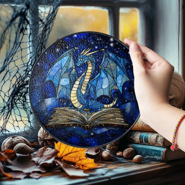 NVC Ecommerce LLC - Wholesale Suncatcher - Stained Glass Dragon Book Suncatcher, Mystical Dragon Glass