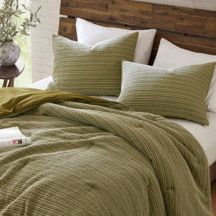 Olliix - Wholesale Bedding Set - 3 Piece Vintage Waffle Washed Comforter Set, Green4