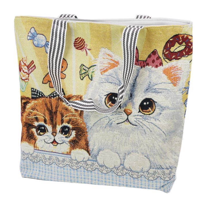 Cap Zone - Vendita all'ingrosso Borsa tote - Donna - Borsa a tracolla in tela con arazzo scintillante Sweet Kitty Cat2