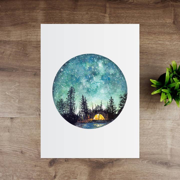 Camping om natten Giclée kunsttryk for engroshandel hos Charis Raine Illustration