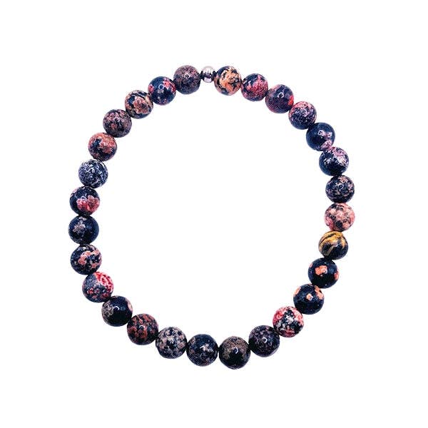 Stabilité et résistance : bracelet en cuir de léopard noir et jaspe de 6 mm pour la vente par Featherly