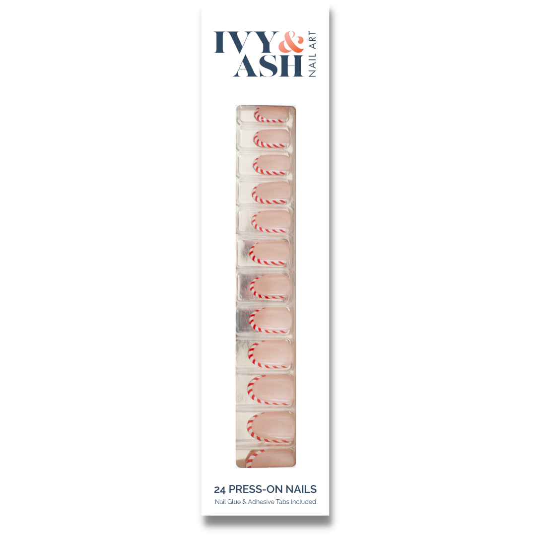 Ivy & Ash - Wholesale Press-On/Fake Nails - Candy Cane Cutie | Candy Cane French Tip Press-On Nails Set0