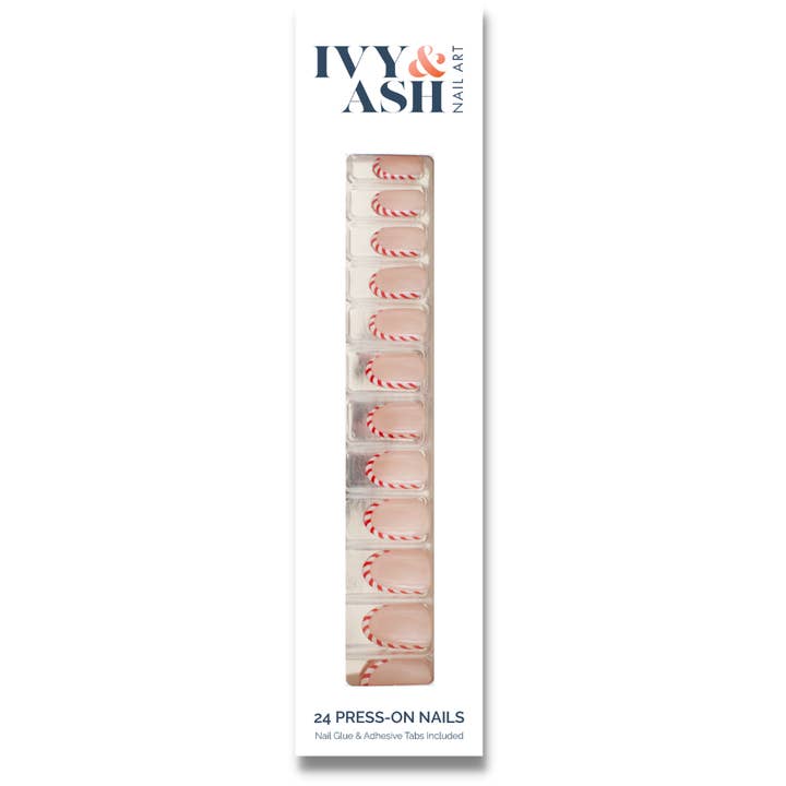 Ivy & Ash - Wholesale Press-On/Fake Nails - Candy Cane Cutie | Candy Cane French Tip Press-On Nails Set