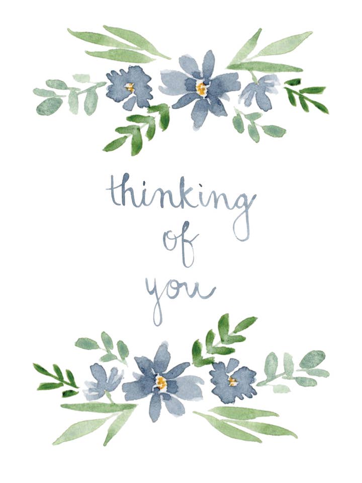 Blue Floral Thinking of You Greeting Card for wholesale by Dori Boyce Art