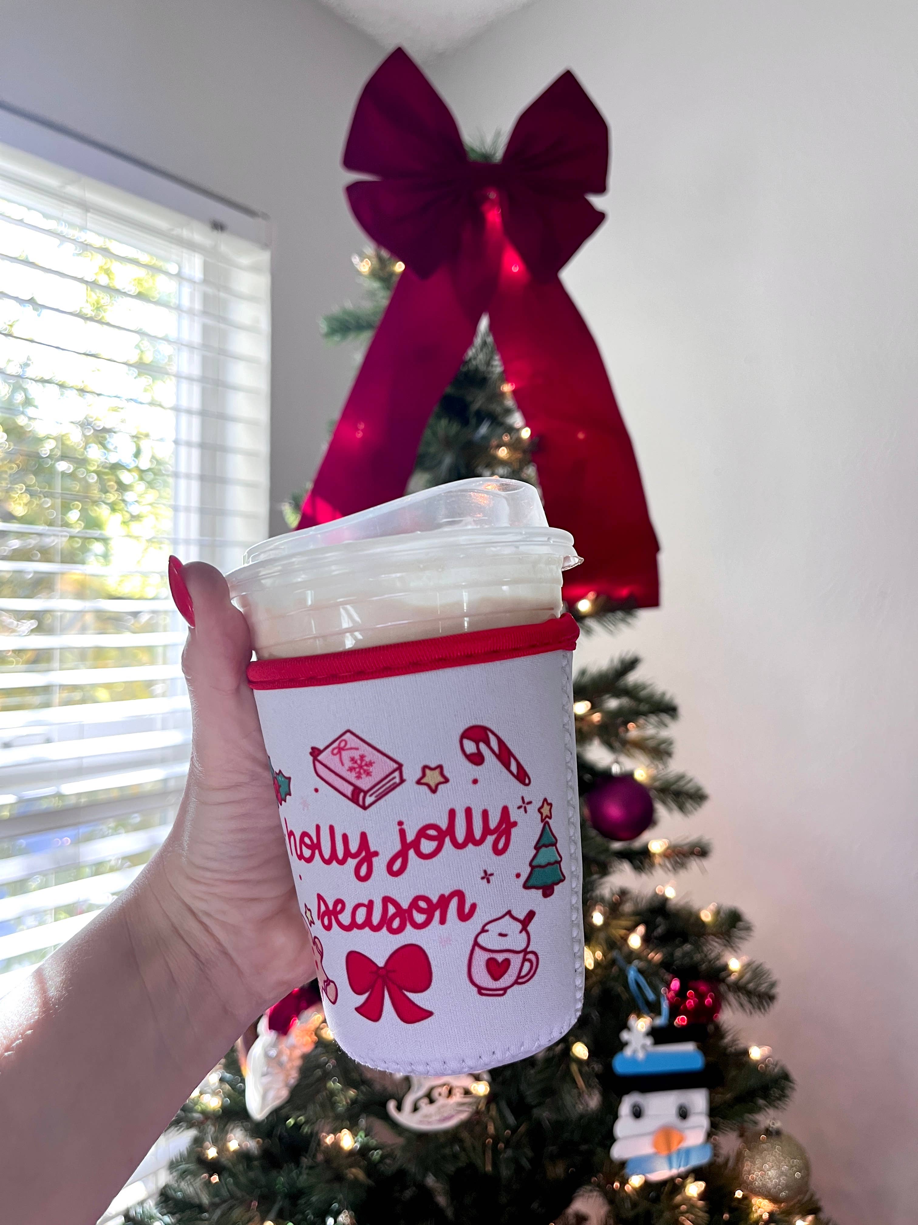 Illie Millie Designs - Wholesale Drink Huggers & Koozies - Holly Jolly Season Coffee Sleeve- 16oz Drink Koozie 2