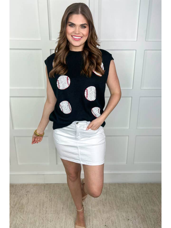 Black Had Me At Baseball Sweater Vest for wholesale on Faire5