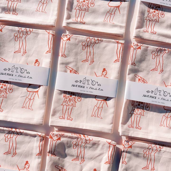 Julie Peach - Wholesale Tea Towel - Phthalo Ruth x Julie Peach "Dinner Girls" Tea Towel