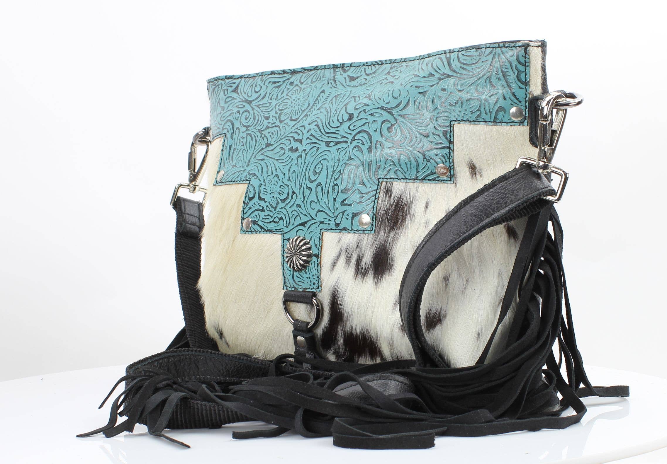 Leather Impressions Inc - Wholesale Crossbody Bag - Women's - AB Tooled Fringe HOH Zip Top Crossbody Bag #AB 24019