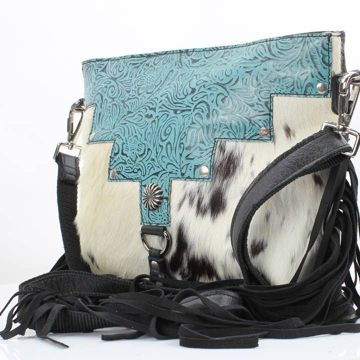 Leather Impressions Inc - Wholesale Crossbody Bag - Women's - AB Tooled Fringe HOH Zip Top Crossbody Bag #AB 24019