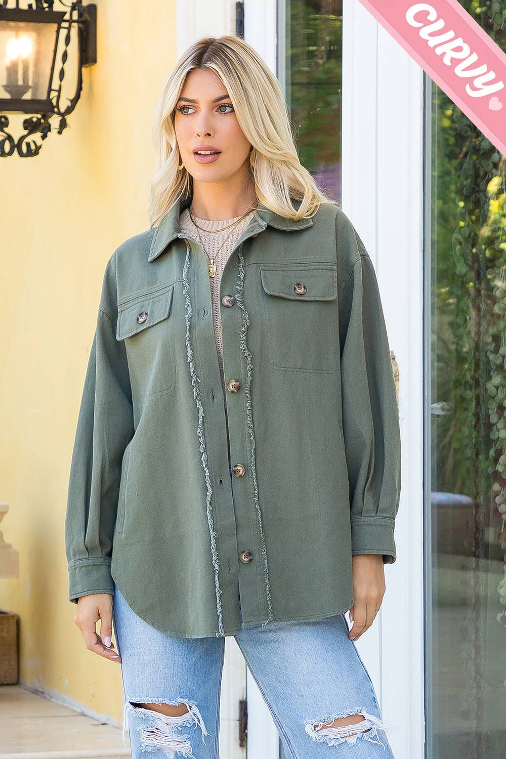 Sweet Lovely by Jen - Wholesale Shirt Jacket/Shacket - Women's - PLUS SIZE COTTON  SHACKET WITH EMBROIDER PATCH 21