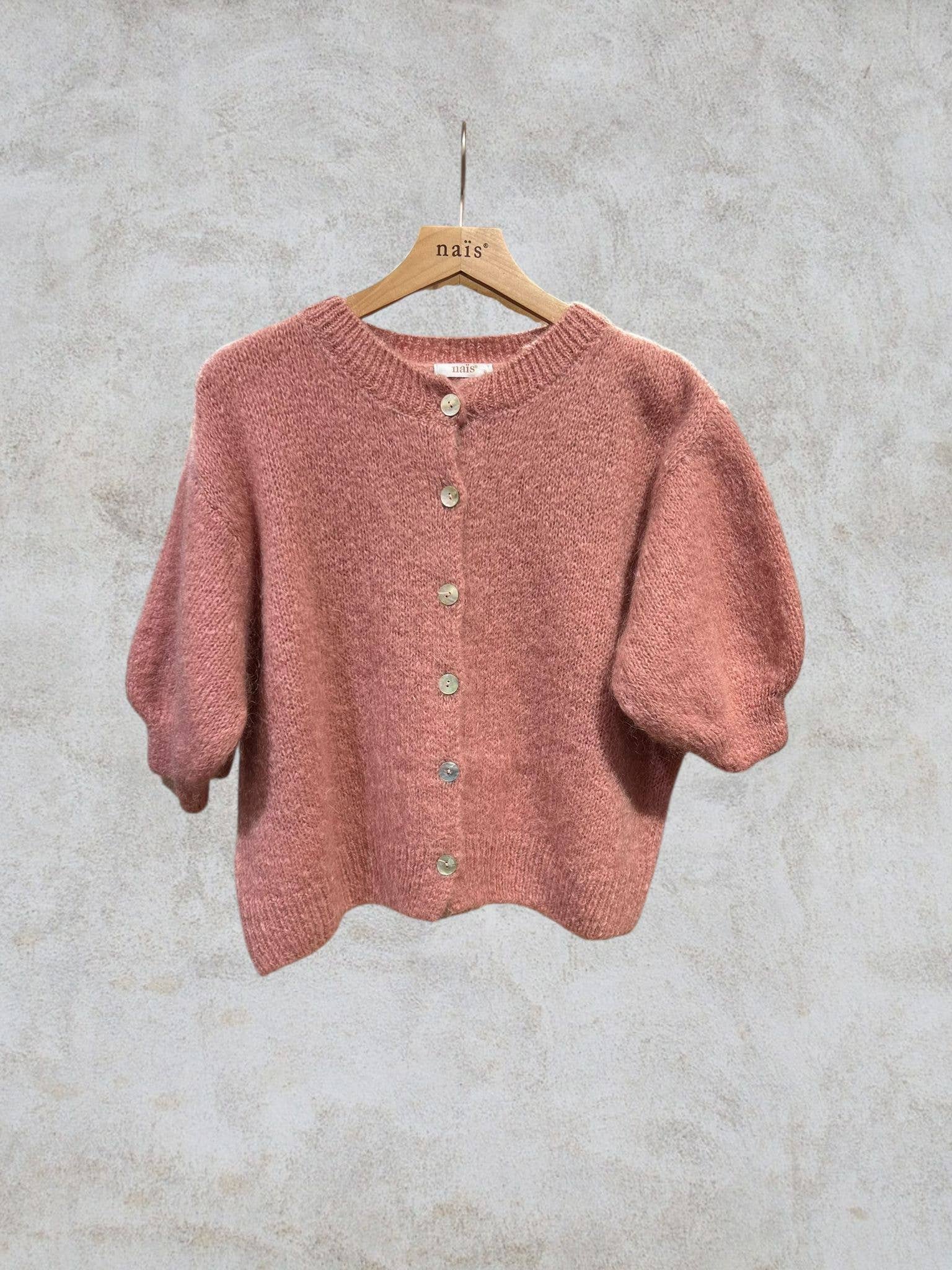 NAÏS PARIS - Wholesale Cardigan - Women's - Round neck buttoned cardigan with short sleeves in mohair and wool3